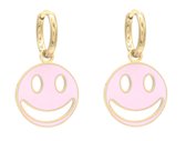 Dielay - Oorbellen met Smiley - Acid House - RVS Oorringen - 1x2,3 cm - Goudkleurig en Lichtroze
