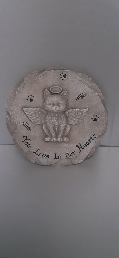 Relaxdays gedenk steen voor je kat :  you live in our harts <3  ongeveer 25 cm doorsnee