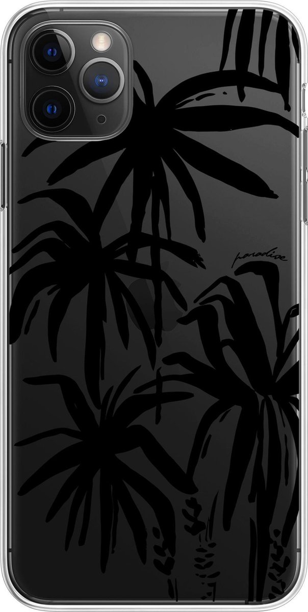 Paradise Amsterdam 'Midnight Palms' Clear Case - iPhone 11 Pro Max / iPhone XS Max doorzichtig telefoonhoesje met palm, silhouette, minimalistische tropische print