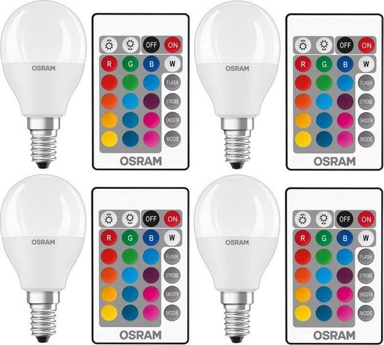 4 stuks Osram LED kogellamp E14 4.9W 470lm RGBW incl. afstandsbediening