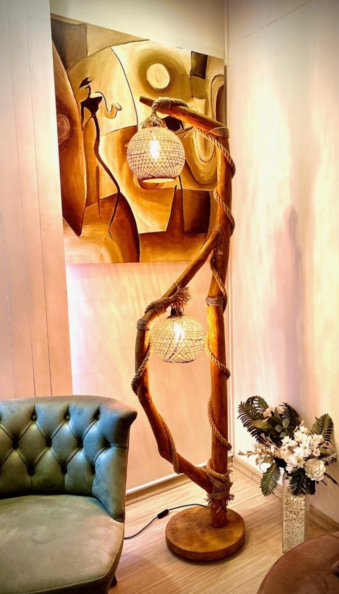 HANDGEMAAKT boomstam houten lamp vloerlamp lamp uniek model: Lara | bol.com