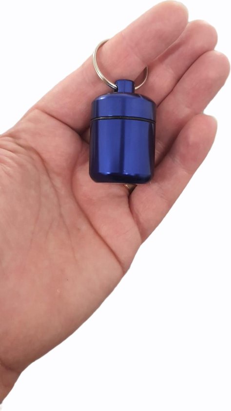Boite à pilules | Bleu | En route | Porte-clés | Étanchéité | modèle plus grand