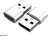 GBG USB-A naar USB-C On-The-Go Adapter/Converter - Set van 2 - Zilver