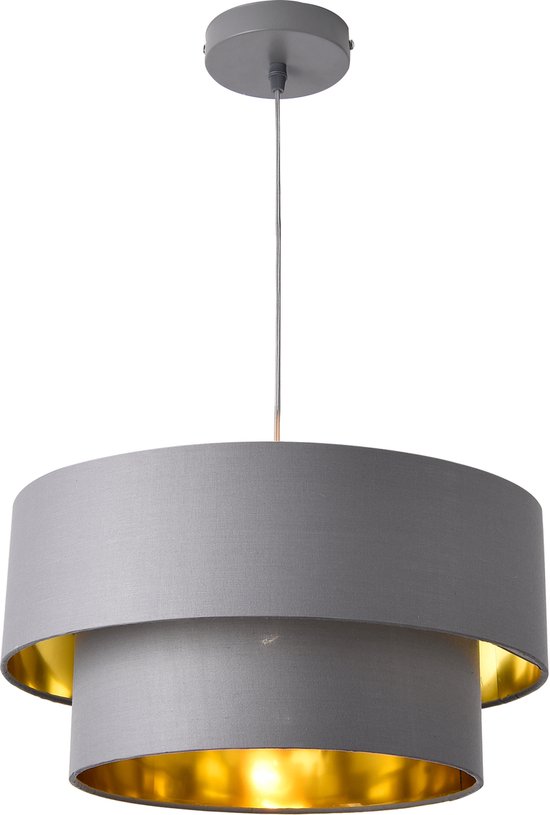 Design hanglamp Lopar metaal en stof E27 Ø40 grijs en goud