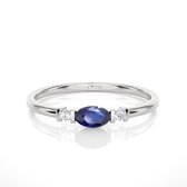 Witgouden diamanten ring dames, blauwe saffier edelsteen en diamanten - 14 karaat witgoud, kleursteen