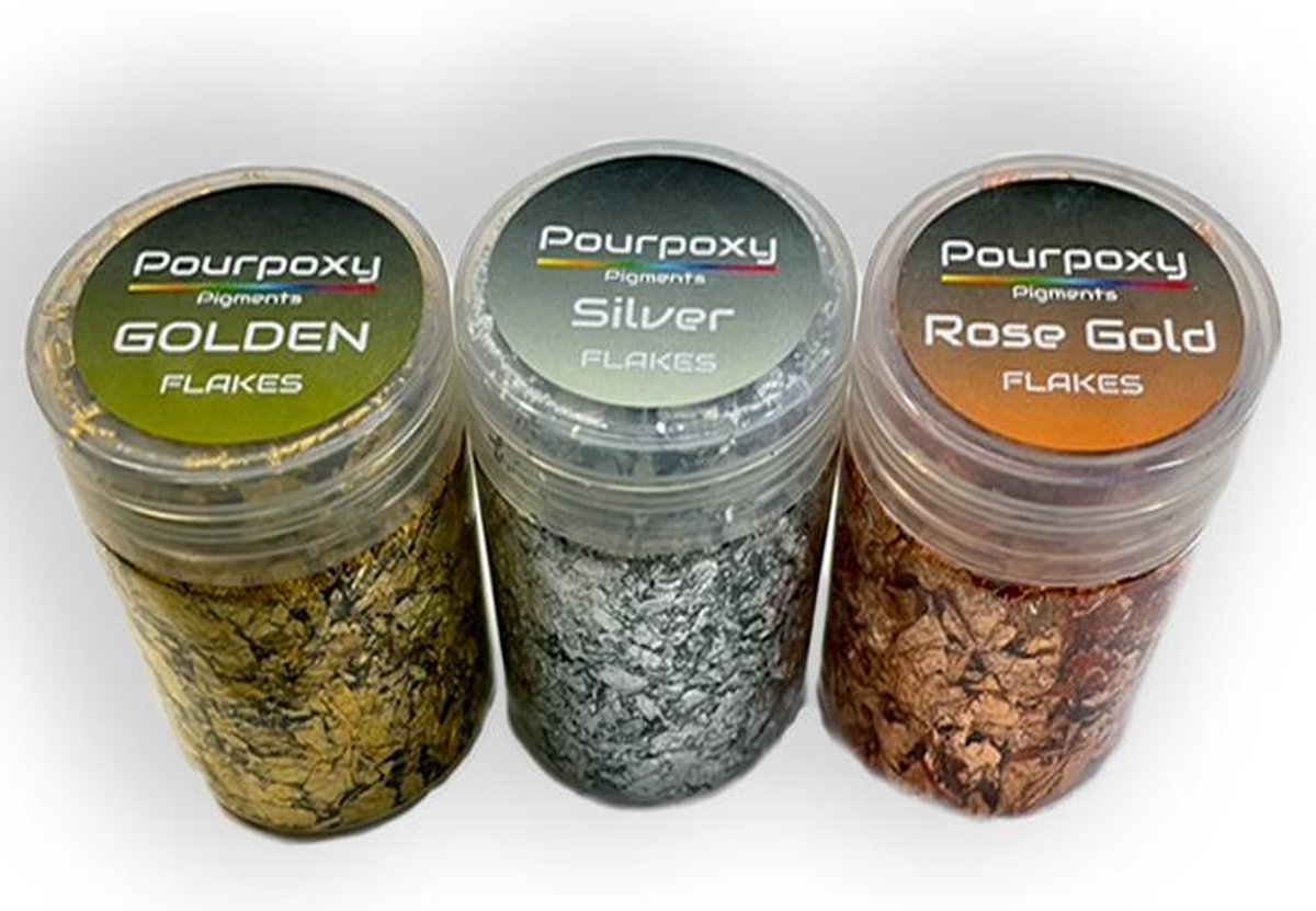 Goud / zilver / rosé goud vlokken set | 3 potten | hobby| nagels | epoxy | resin art