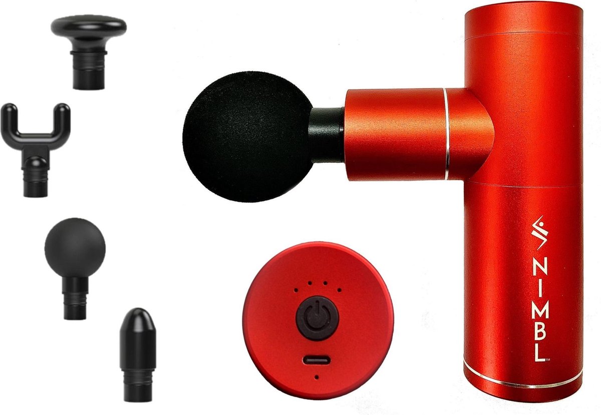 Massage Gun - Nimbl XPRS Fysio - Sport en Relax Massage apparaat - Fluisterstil - Inclusief koffer - Met 4 opzetstukken - Rood