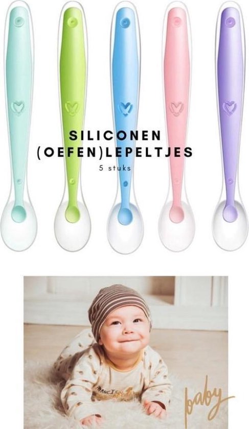 Het blije snoetje - Siliconen baby lepels met soft tip - eetlepel - lepel - lepeltjes - babybestek - babylepel - kinderlepel - kinderbestek - 100% BPA vrij - 5 stuks