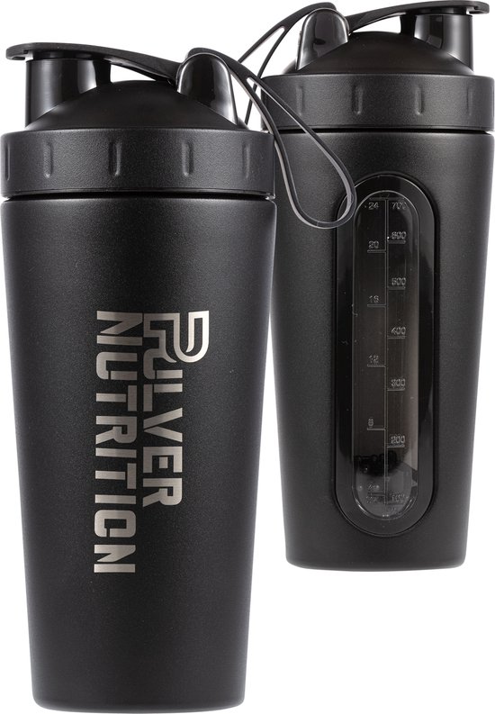 Pulver Premium RVS Shakebeker - Proteïne en Eiwit Shaker & - Shake beker - BPA Vrij - 1000 ml - Shaker - Zwart