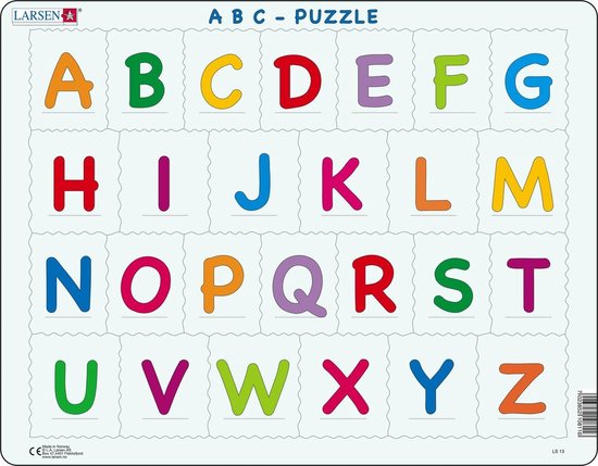 Larsen Alfabet – Puzzel – Leren lezen – Alfabet – Educatieve legpuzzel voor kinderen – 26 stukjes – Gemaakt in Noorwegen – Extra dikke 2,5 mm stukjes – Tray met vaste rand