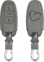 kwmobile autosleutelhoes voor Audi A6 A7 A8 Q7 Q8 3-knops autosleutel Keyless - beschermhoes van imitatieleer - Brushed Hart design - grijs