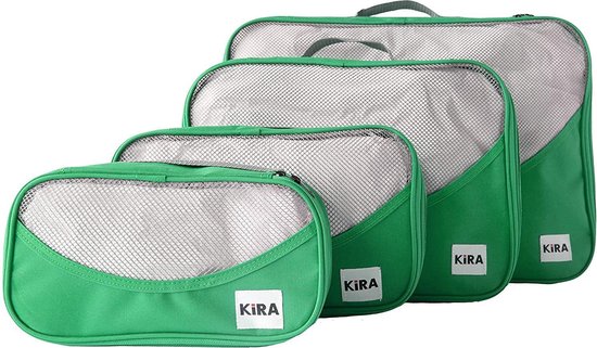 Kira Packing Cubes - Koffertassen - Koffer Organizer - Reistassen set - voor Handbagage, Backpacks & Tassen- 4 Stuks - Groen