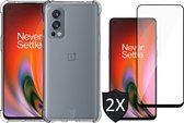 OnePlus Nord 2 Hoesje Shock Siliconen Case Transparant met 2x Screenprotector Glas Full Screen Protector