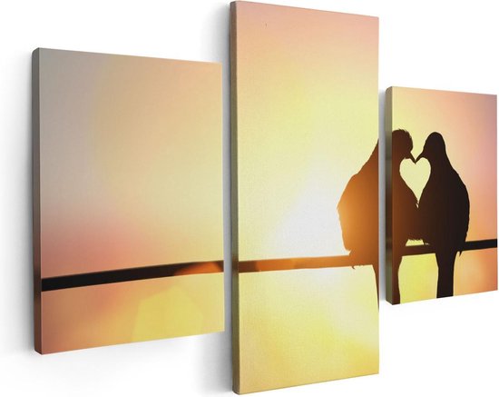 Artaza - Canvas Schilderij - Twee Silhouet Vogels In Een Hart Vorm - Foto Op Canvas - Canvas Print