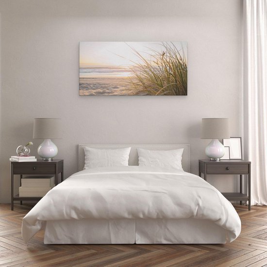 Artaza Canvas Schilderij Strand en Duinen bij Zonsondergang - Zee Schilderijen - 120x60 - Groot - Wanddecoratie Woonkamer