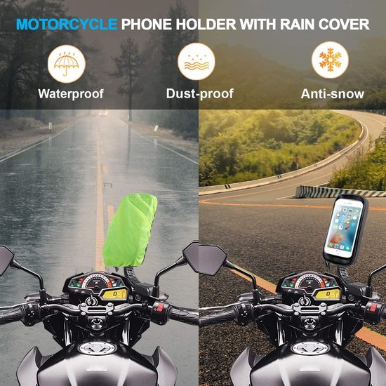 ENONEO Telefoonhouder voor motorfiets, waterdicht, 360 graden draaibaar, smartphonehouder voor motorfiets, scooter, met regenbescherming, telefoonhouder voor motorfiets, achteruitkijkspiegel tot 6,7