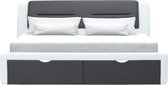 Eigentijds volwassen bed met opberglades - Donkergrijs/witte imitatie - Inclusief boxspring - 180 x 200 cm - SCARLETTE