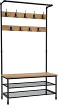 MIRA Home - XL Kapstok - Zitbankje - Schoenenrek - Industrieel - Hout - Metaal - 100x41,5x182