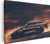 Artaza Canvas Schilderij Zwarte Sportwagen Auto Met Vlammen - 30x20 - Klein - Foto Op Canvas - Canvas Print