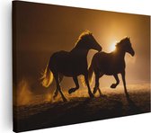 Artaza Canvas Schilderij Silhouet Van Twee Paarden - 120x80 - Groot - Foto Op Canvas - Wanddecoratie Woonkamer