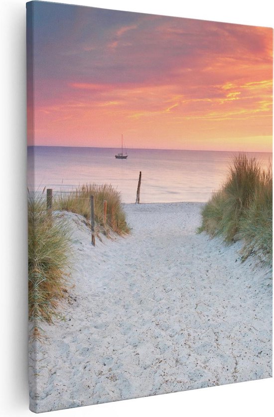 Artaza Canvas Schilderij Strand En Duinen Bij Zonsondergang - 80x100 - Groot - Foto Op Canvas - Canvas Print