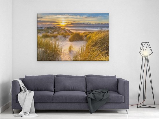 Artaza - Peinture sur toile - Plage et dunes au coucher du soleil - 120 x 80 - Groot - Photo sur toile - Impression sur toile
