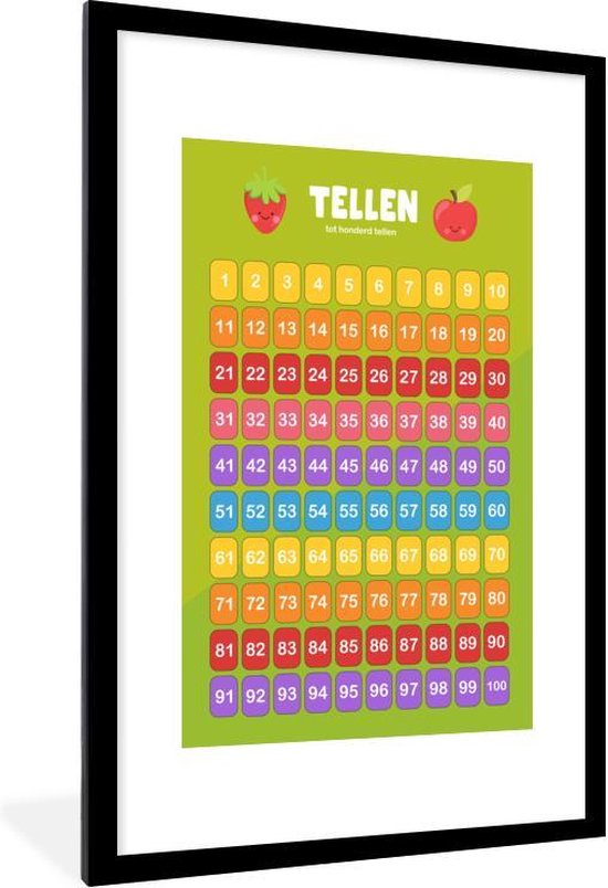 Poster in lijst kids - Poster kinderen - Wanddecoratie kinderkamer - Kinderkamer - Educatief - Tellen - Jongens - Meisjes - Kinderen - Groen - 80x120 cm