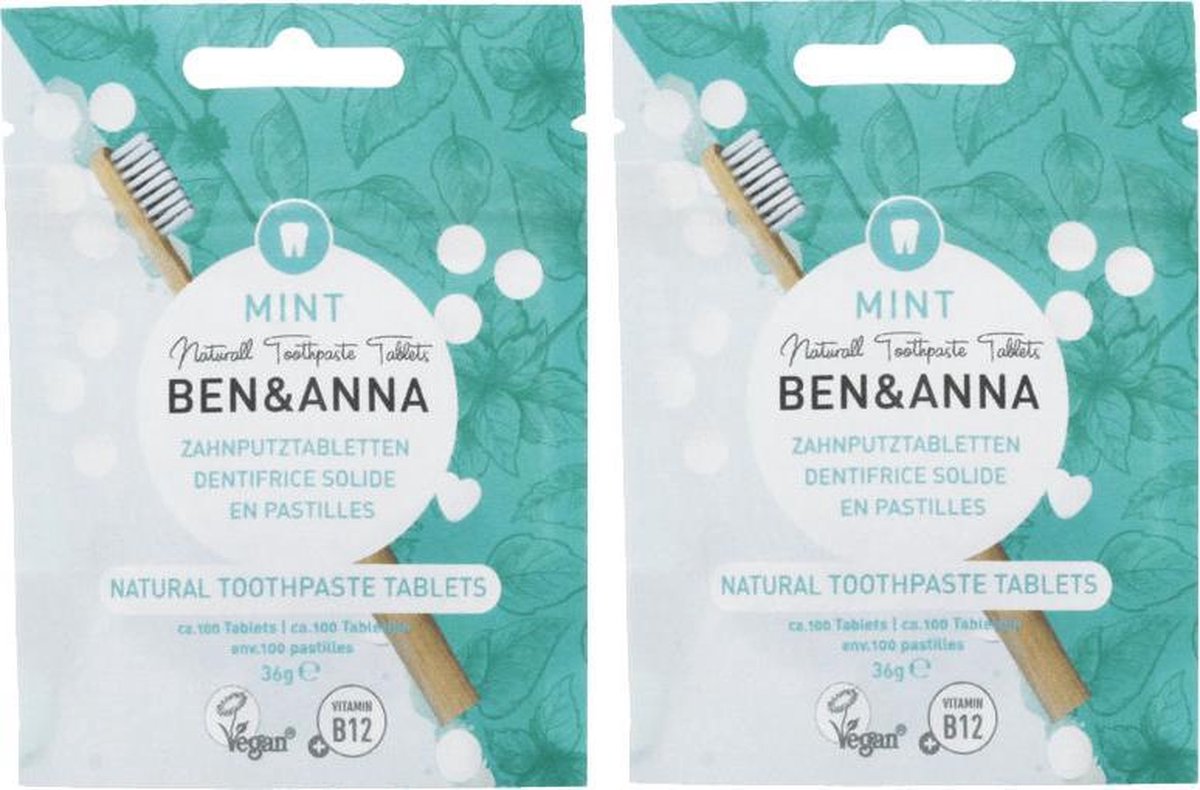 Ben & Anna - tandpasta tabletten zonder fluoride 36 g - 2 pak