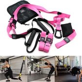 P3-3 Verstelbare fitnessoefening Hangend trekkoord TRP3X Wandkatrol Yoga-riem, hoofdriem: 1,4 m, 1,9 m na aanpassing, atletische versie (roze)