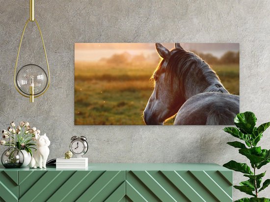 Artaza Peinture sur toile Cheval dans la prairie pendant le coucher du soleil – 40 x 20 – Klein – Image sur toile – Impression sur toile