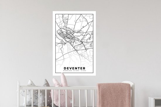 Stickers Stickers muraux - Carte - Deventer - Zwart - Wit - 40x60 cm - Feuille adhésive