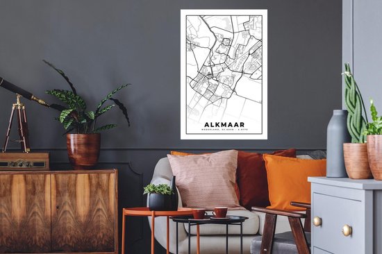 Stickers muraux - Carte - Alkmaar - Zwart - Wit - 60x90 cm - Feuille adhésive