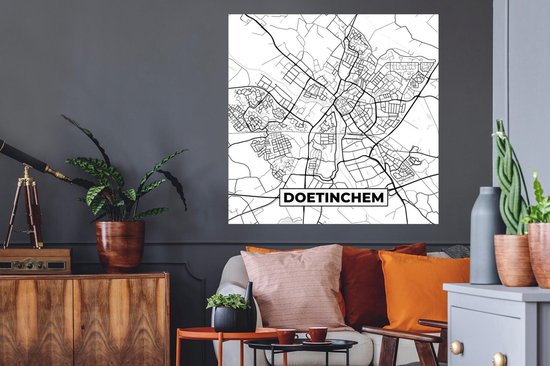 Muurstickers - Sticker Folie - Kaart - Doetinchem - Zwart - Wit - 100x100 cm - Plakfolie - Muurstickers Kinderkamer - Zelfklevend Behang XXL - Zelfklevend behangpapier - Stickerfolie