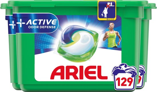 Ariel All in 1 Wasmiddel Pods + Actieve Geurbestrijding - 3x43 Wasbeurten - Voordeelverpakking