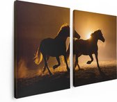 Artaza Canvas Schilderij Tweeluik Silhouet Van Twee Paarden - 120x80 - Foto Op Canvas - Canvas Print