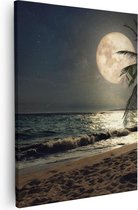 Artaza Canvas Schilderij Tropisch Strand In De Nacht Met Volle Maan - 40x50 - Foto Op Canvas - Canvas Print