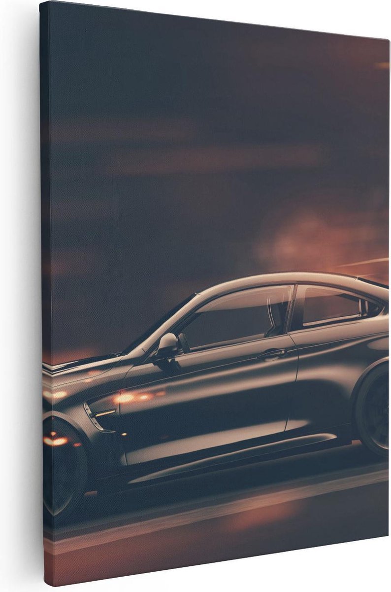 Artaza Canvas Schilderij Zwarte Sportwagen Auto Met Vlammen - 40x50 - Foto Op Canvas - Canvas Print