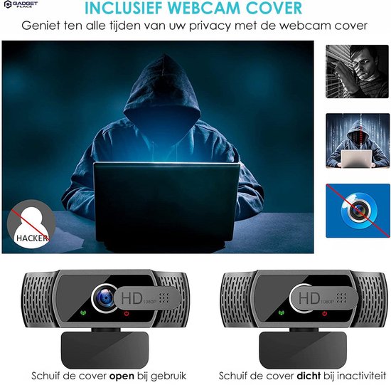 Full HD Webcam met Ruisvrije Microfoon - Incl. Tripod en Webcam Cover - 1080P - Voor Laptop en PC - Windows en Mac