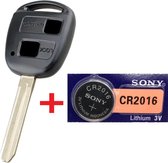 Autosleutel 2 knoppen + Batterij CR2016 geschikt voor Toyota sleutel / Toyota / Corolla / Hilux / Land cruiser / RAV4 / MR2 / Toyota sleutelbehuizing.