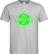Grijs T-Shirt met “ Legend sinds 1971 “ print Groen  Size L