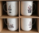 Siaki, Geschenkdoos met 4 New Bone porselein kerst mok, kop, beker, grijs, 200 ml