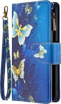 Nokia G10 / G20 - Portemonnee met rits - book-case hoesje - ruimte voor 9 pasjes - goud blauw vlinder