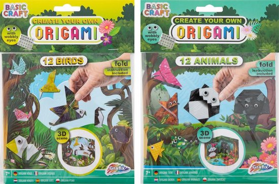 Grafix Origami Papier voor Kinderen - Compleet Knutselpakket met Origami voor Kinderen, Inclusief Origami Vogels en Dieren met Wiebeloogjes