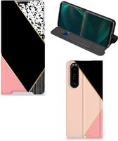 Bookcase Hoesje Sony Xperia 5 III Smart Cover Black Pink Shapes