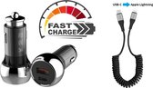 Super Fast Charge Metalen Auto Lader voor Apple - 2 Poorten - (USB-C Female + USB QC 3.0) Oplader - iPad en iPhone