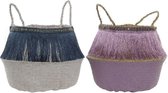 Mand DKD Home Decor Polyester Boho Zeegras Franjes (40 x 40 x 34 cm) (2 pcs)