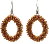 Dielay - Oorbellen met Glaskralen - Facet Geslepen - Oorhangers - 4,5x3,5 cm - Bruin
