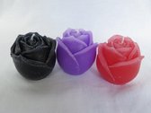 Kaars roos set van 3, zwart zwarte orchidee geur, paars lavendelgeur, rood rozengeur