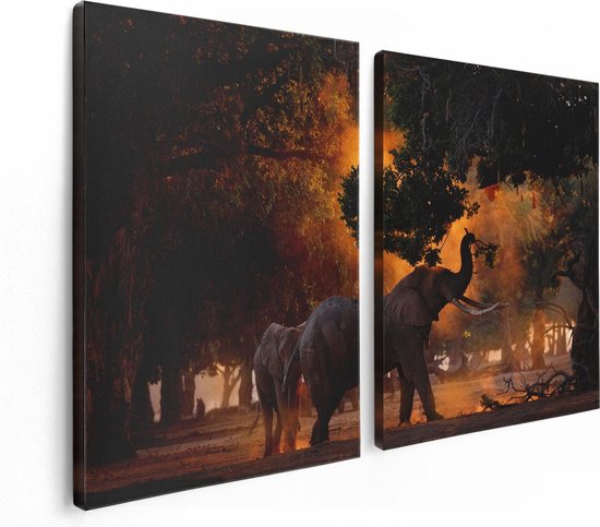 Artaza Canvas Schilderij Tweeluik Twee Olifanten In Het Bos - 120x80 - Foto Op Canvas - Canvas Print