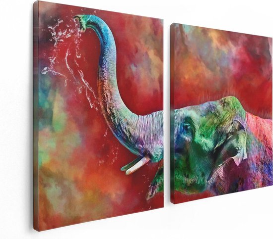Artaza Canvas Schilderij Tweeluik Getekende Vrolijke Olifant - Abstract - 120x80 - Foto Op Canvas - Canvas Print